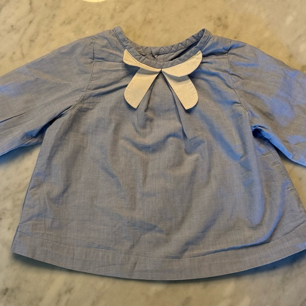 Jacadi Light Blue Blouse with White Bow 18 months
